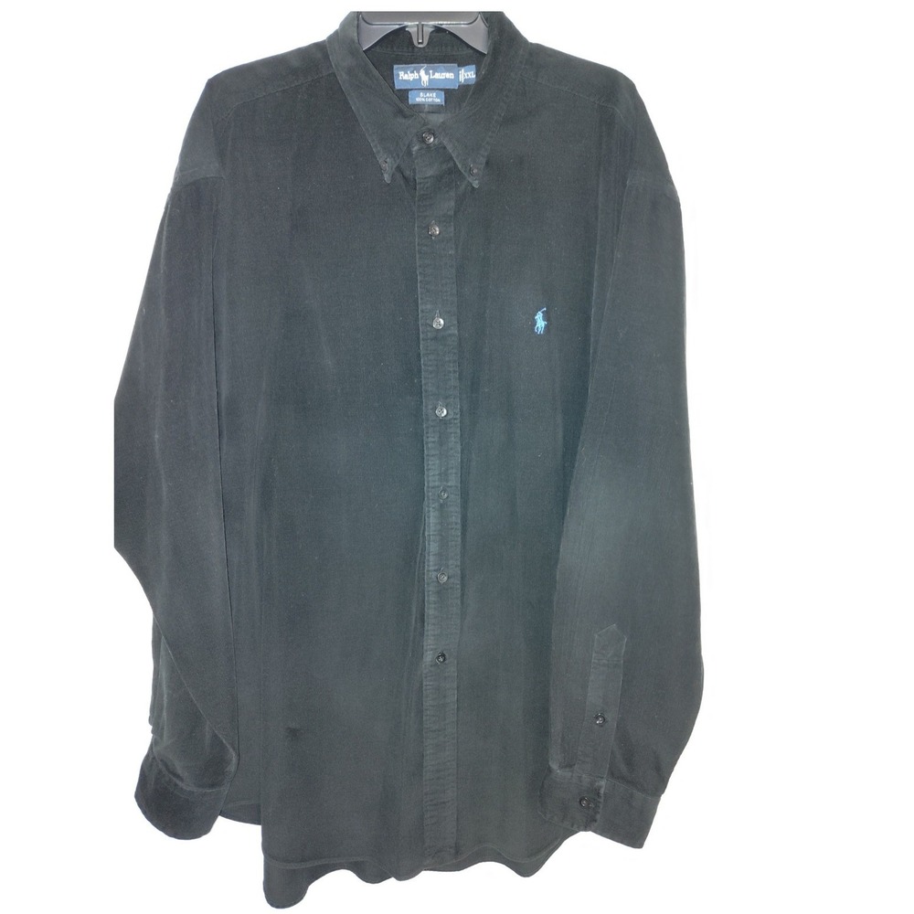 Polo Ralph Lauren Blake Mens XXL Black Corduroy Long Sleeve Button Down‎ Shirt
